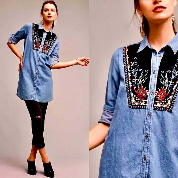 HOLDING HORSES Tops - Anthropologie Holding Horses Murelet Chambray Tunic. Country Western Retro Sz 2